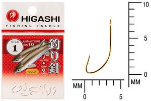 Крючок HIGASHI Akitakitsune ringed #1 Gold