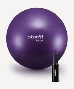 БЕЗ УПАКОВКИ Фитбол STARFIT GB-109 антивзрыв, 1200 гр, с ручным насосом, фиолетовый, 75 см STARFIT ЦБ-00005389