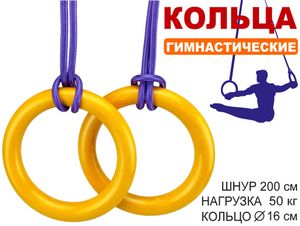 Кольца гимнастические д 16 см  2шт нагрузка 50 кг  жёлтый 04544