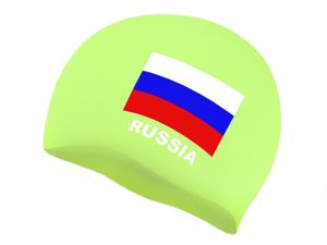 Шапочка для плавания SPRINTER. Классический дизайн с изображением флага России.  (Салатовый) GETSPORT 06330