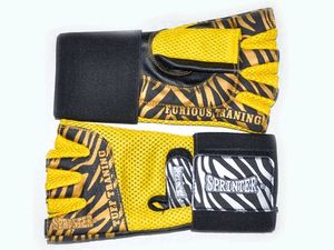 Перчатки тренировочные для тяжёлой атлетики без пальцев, материал: кожа, ткань. Цвет жёлтый. Размер L. GETSPORT 16578