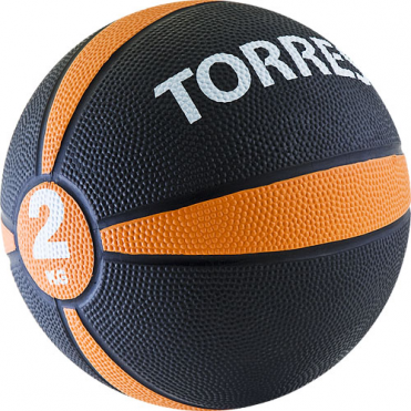 Медбол "TORRES 2 кг", арт.AL00222, резина, диаметр 19,5 см, черно-оранжево-белый TORRES AL00222