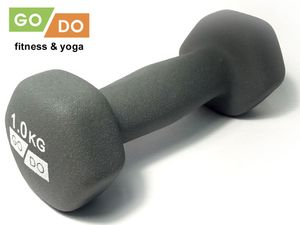Гантель GO DO в виниловой матовой неопреновой оболочке.  Вес 1 кг.  (Серый) 31558