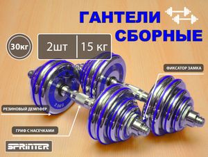 Гантели сборные 2 шт по 15 кг HA2-DD30  (голубой) 31802