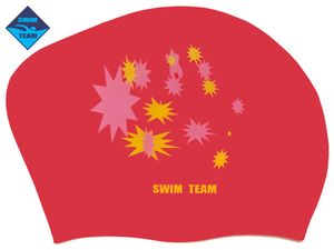 Шапочка для плавания для длинных волос SWIM TEAM звёзды: KW-S  (Красный) GETSPORT 40104