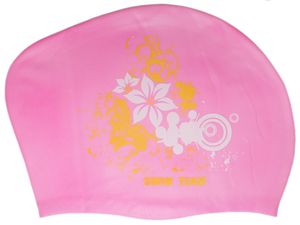 Шапочка для плавания для длинных волос SWIM TEAM цветы: KW-F  (Розовый) GETSPORT 40105