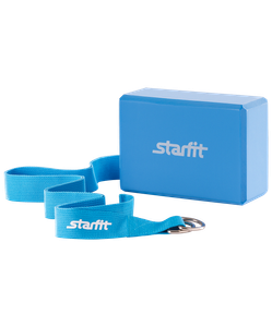 Комплект из блока и ремня для йоги FA-104, синий Starfit УТ-00008966