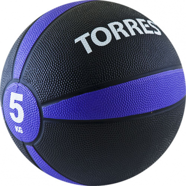Медбол "TORRES 5 кг", арт.AL00225, резина, диаметр 23,8 см, черно-фиолетово-белый TORRES AL00225