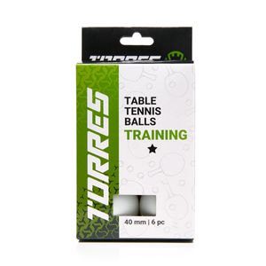 Мяч для наст. тенниса TORRES Training 1*, TT23016, диам. 40+ мм, упак. 6 шт, белый Диаметр 40+ TORRES TT23016