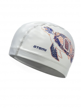 Шапочка для плавания тканевая с ПУ покрытием, бел, принт, PU 305 ATEMI 00-00001458