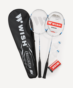 Набор для бадминтона WISH Steeltec 9, 2 ракетки, 2 волана, белый/синий