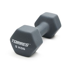Гантель TORRES 5 кг, PL522505, металл в неопреновой оболочке, форма шестигранник,  серый