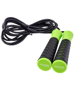 Скакалка RP-103 PVC, с нескользящей ручкой, 3,05 м, черный/зеленый BASEFIT УТ-00019771
