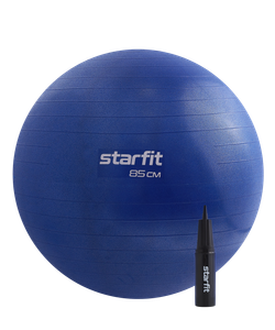 БЕЗ УПАКОВКИ Фитбол STARFIT GB-109 антивзрыв, 1500 гр, с ручным насосом, темно-синий, 85 см STARFIT ЦБ-00000891