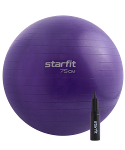 Фитбол GB-109 антивзрыв, 1200 гр, с ручным насосом, фиолетовый, 75 см Starfit УТ-00020233
