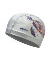 Шапочка для плавания тканевая с ПУ покрытием, серебро, принт, PU 305 ATEMI 00-00001457