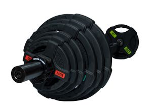 Штанга олимпийская 128 кг (диски с двумя хватами, черный гриф) Original FitTools FT-2HGSET-128-BLACK
