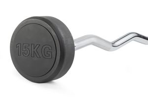 Штанга неразборная обрезиненная 15 кг. Изогнутый гриф. VictoryFit VF-DX5150