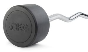 Штанга неразборная обрезиненная 50 кг. Изогнутый гриф. VictoryFit VF-DX5500