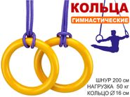 Кольца гимнастические д 16 см  2шт нагрузка 50 кг  жёлтый 04544