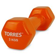 Гантель TORRES 2 кг PL522204, металл в виниловой оболочке, форма шестигранник, оранжевый TORRES PL522204