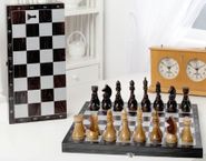 Шахматы гроссмейстерские деревянные с черной доской, рисунок серебро 182-18 Объедовская фабрика ИГРУШКИ