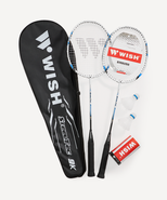 Набор для бадминтона WISH Steeltec 9, 2 ракетки, 2 волана, белый/синий