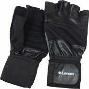 Перчатки для тяжелой атлетики и фитнеса натуральная кожа суппорт Larsen NT502 черный размер L