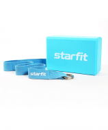 Блок и ремень для йоги, комплект FA-104, синий пастель Starfit УТ-00019226