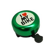Звонок "I LOVE MY BIKE" зелёный, сталь/пласт. ТАЙВАНЬСКИЕ ПРОИЗВОДИТЕЛИ NTB18088