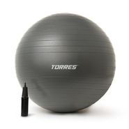 Мяч гимн. TORRES, FB122565, диам. 65 см, эласт. ПВХ,с защ. от взрыва, с насосом, серый