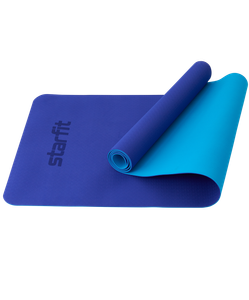 Коврик для йоги и фитнеса FM-201, TPE, 183x61x0,4 см, темно-синий/синий Starfit ЦБ-00001563