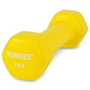 Гантель TORRES 1 кг, PL522202, металл в виниловой оболочке, форма шестигранник, лимонный TORRES PL522202