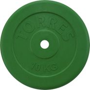 Диск обрезиненный TORRES 10 кг PL504110, d.25мм, металл в рез. оболочке, зеленый 
