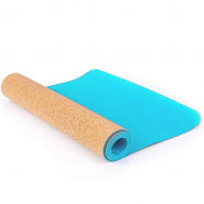 Коврик для фитнеса и йоги  Larsen TPE двухцветный голубой/пробка 4 мм 358818
